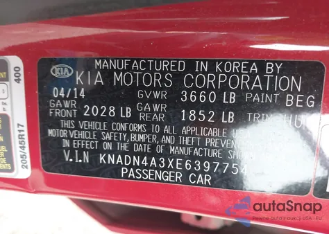 2014 Kia Rio Sx z USA, uszkodzony, nr VIN KNADN4A3XE6397754